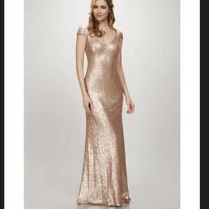 Theia | Kaylee Rose Gold Sequin Gown
